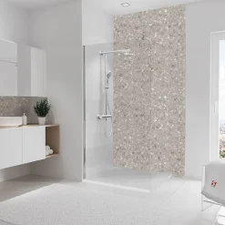 Panneau mural de salle de bains l.100 x H.210 cm, effet terrazzo greige, DécoDesign décor-Schulte Sale
