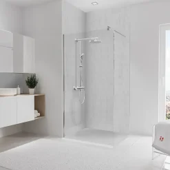 Panneau mural de salle de bains l.100 x H.255 cm, effet parement béton gris clair, Décodesign vendu par 2-Schulte New