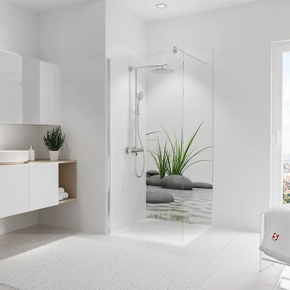 Schulte Panneau mural de salle de bains l.90 x H.210 cm, pierres zen et herbes, DécoDesign Photo