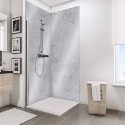 Panneau mural de salle de bains l.100 x H.210 cm, pierre gris clair brillant, Décodesign Brio vendu par 2-Schulte