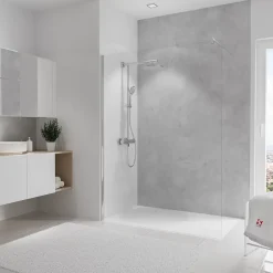 Panneau mural de salle de bains l.150x255 cm, décor béton Softtouch, DécoDesign-Schulte Outlet