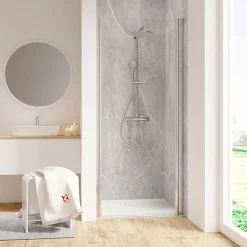 Panneau mural de salle de bains l.100 x H.210 cm, effet pierre gris clair, Décodesign vendu par 2-Schulte Online