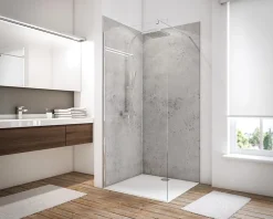 Panneau mural de salle de bains l.100 x H.210 cm, effet pierre gris clair, Décodesign vendu par 2-Schulte Online