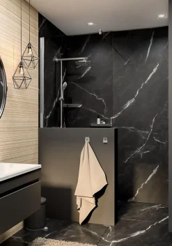 Schulte Panneau mural de salle de bains l.100 x H.210 cm, effet marbre de carrare noir mat, Décodesign Softtouch vendu par 2