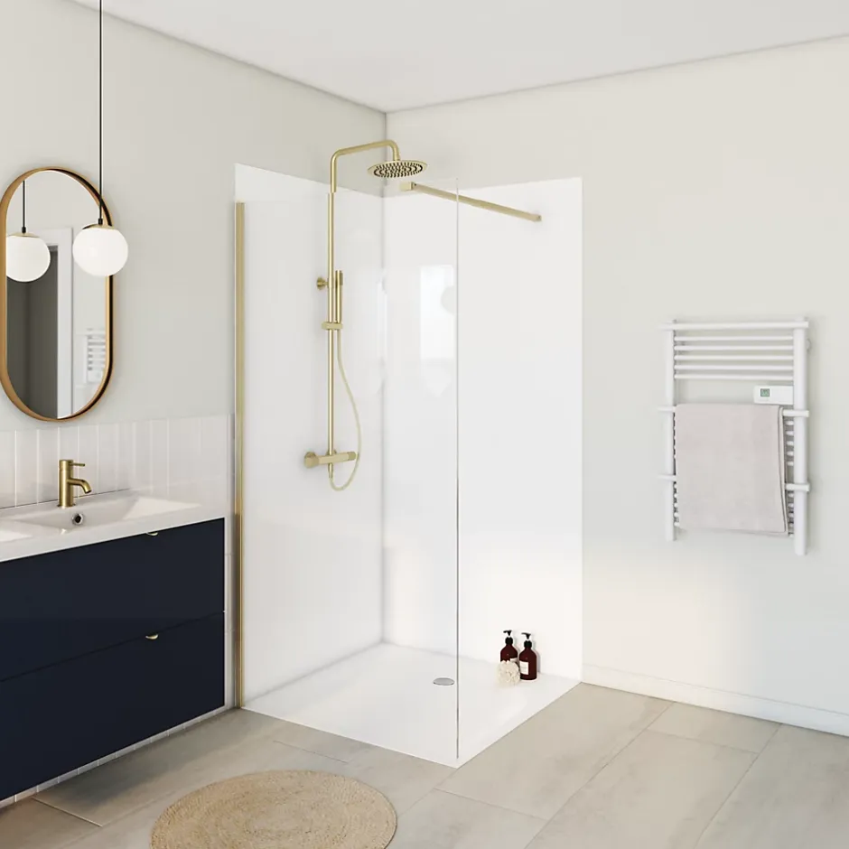 Schulte Panneau mural de salle de bains l.100 x H.210 cm, blanc effet structuré, Décodesign vendu par 2