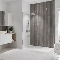 Panneau mural de salle de bains l.150x255 cm, décor béton, DécoDesign-Schulte Outlet