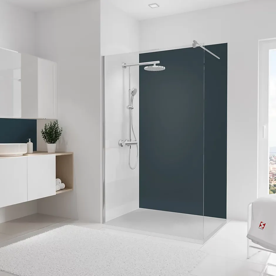 Panneau mural de salle de bains l.120 x H.210 cm, anthracite, DecoDesign-Schulte Sale