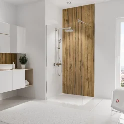 Panneau mural de salle de bains l.100 x H.255 cm, effet chêne clair, DecoDesign-Schulte Discount