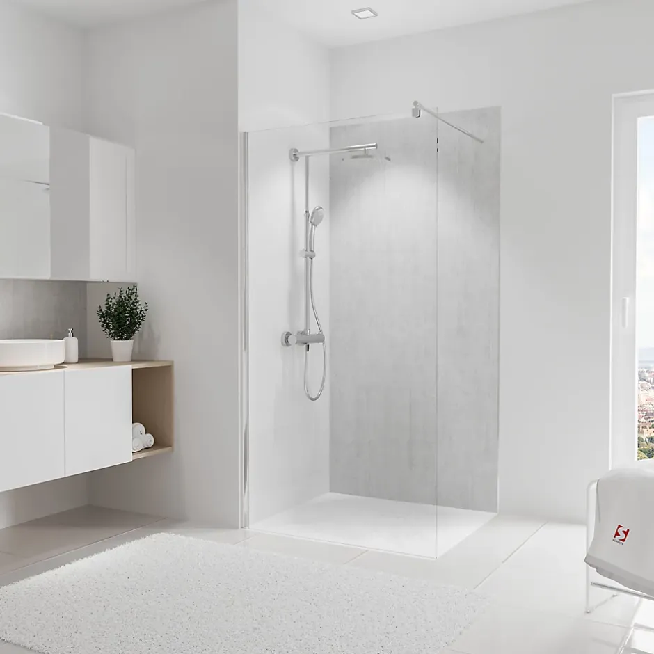 Schulte Panneau mural de salle de bains l.100 x H.210 cm, effet parement béton gris clair, DécoDesign