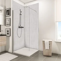 Panneau mural de salle de bains l.100 x H.210 cm, effet parement béton gris clair, Décodesign vendu par 2-Schulte Sale