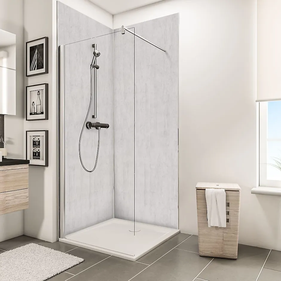 Panneau mural de salle de bains l.100 x H.210 cm, effet parement béton gris clair, Décodesign vendu par 2-Schulte Sale