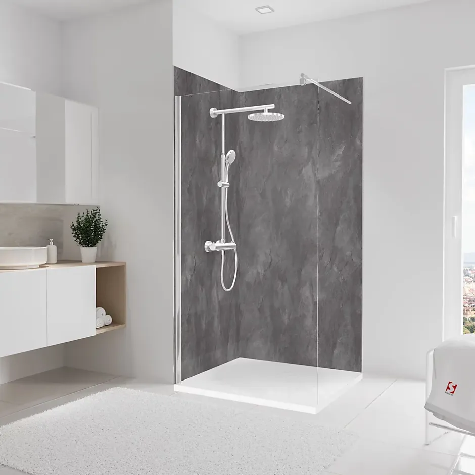 Schulte Panneau mural de salle de bain l.100 x H.255 cm, schiste anthracite, Décodesign vendu par 2
