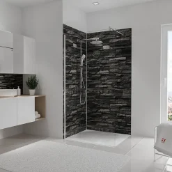 Schulte Panneau mural de salle de bains l.100 x H.210 cm, effet parement pierre gris, Décodesign vendu par 2