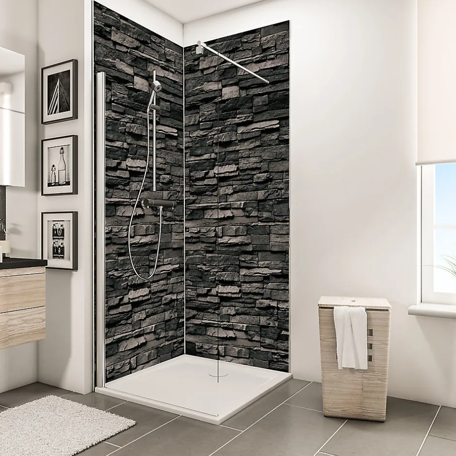 Schulte Panneau mural de salle de bains l.100 x H.210 cm, effet parement pierre gris, Décodesign vendu par 2