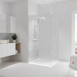 Panneau mural de salle de bains l.100 x H.255 cm, effet parement béton gris clair, DécoDesign-Schulte Online