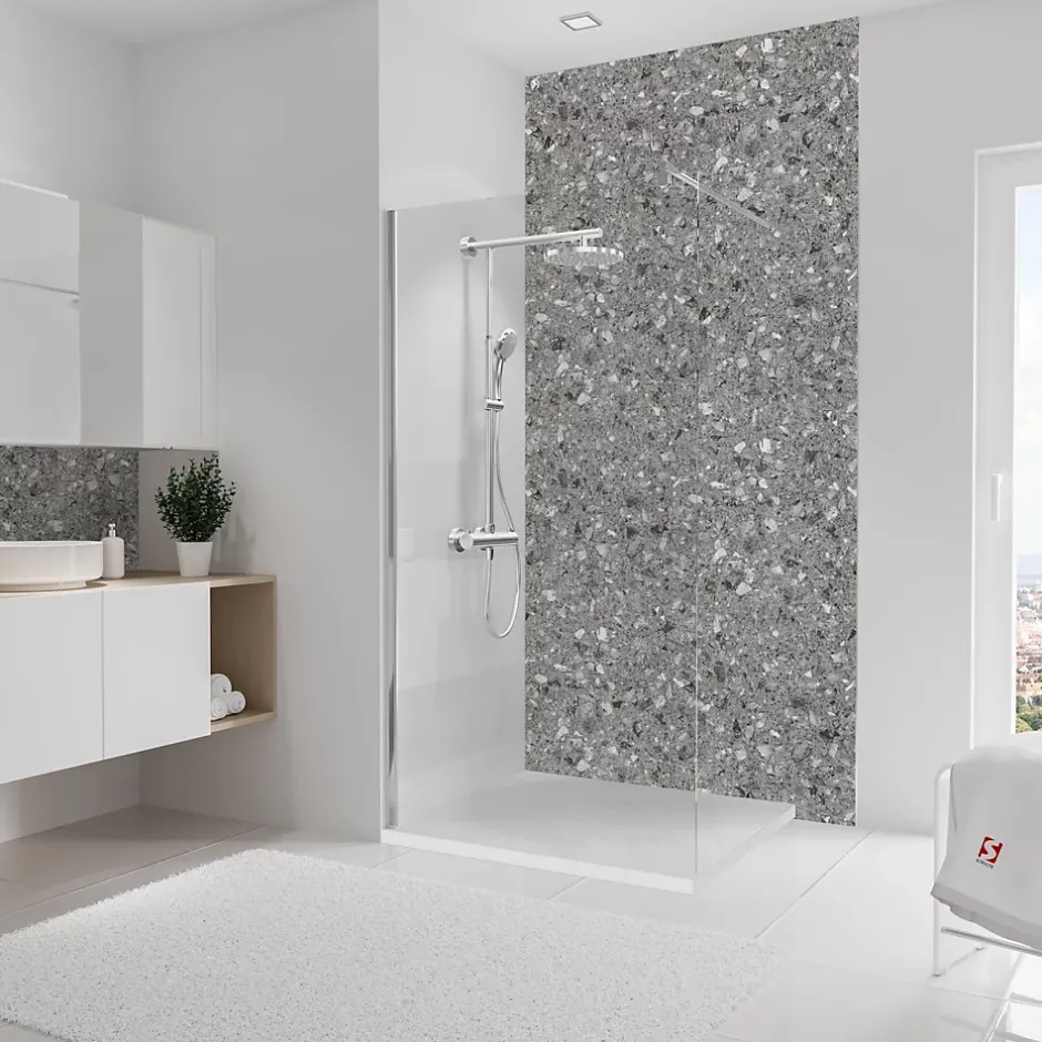 Panneau mural de salle de bains l.100 x H.210 cm, effet terrazzo granit , DécoDesign Softtouch-Schulte Clearance