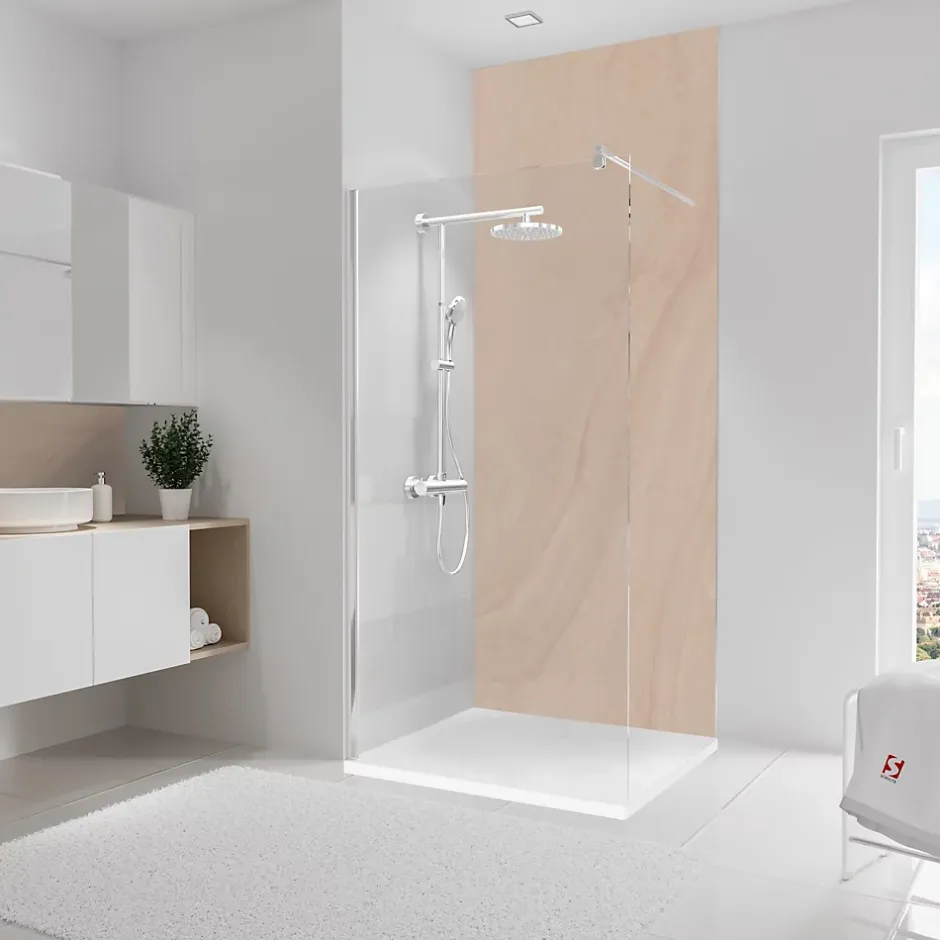 Panneau mural de salle de bains l.100 x H.255 cm, effet pierre arkose, DecoDesign-Schulte Best