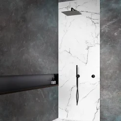 Autres Panneau mural pour salle de bain resine effet marbre blanc 250x120 cm Natte d'etancheite periferique integree