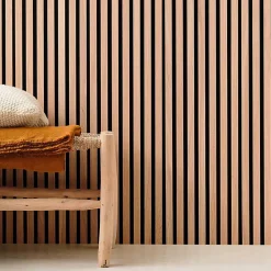 Panneau mural tasseau bois 120 x 30 x 1 cm - Lamelles chêne clair véritable fond noir 0,36 m²-Decoon Online