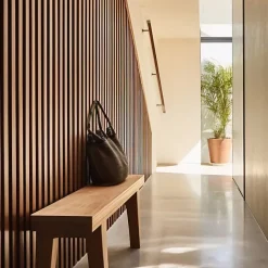 Decoon Panneau mural tasseaux bois MDF sur fond rigide HDF 250 x 17,6 x 4 cm - chêne clair sur fond noir