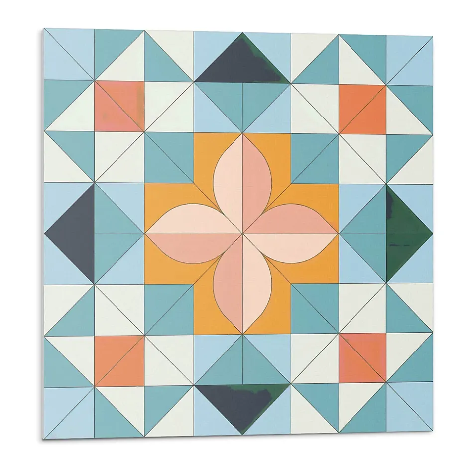 Wallfluent Panneau Mural 50x50 cm Motif Géométrique Avec Une Fleur 4 pièces