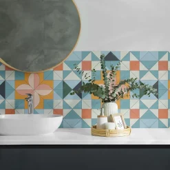 Wallfluent Panneau Mural 50x50 cm Motif Géométrique Avec Une Fleur 4 pièces