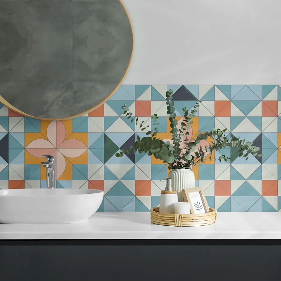 Wallfluent Panneau Mural 50x50 cm Motif Géométrique Avec Une Fleur 4 pièces