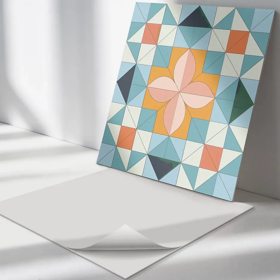 Wallfluent Panneau Mural 50x50 cm Motif Géométrique Avec Une Fleur 4 pièces