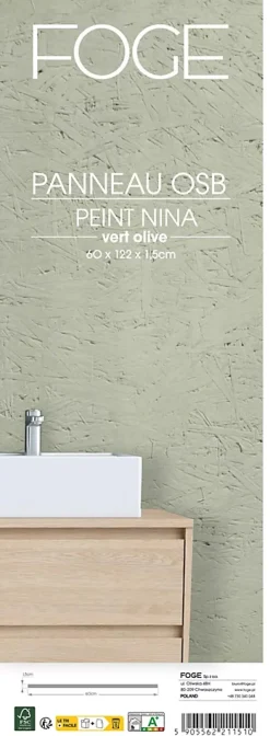 Foge Panneau Ninna OSB-3 vert olive 122 x 60 x 1,5 cm