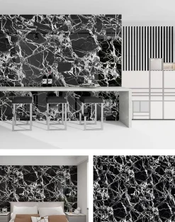 Wall Fashion Panneau PVC Adhésif Marbre Noir/Blanc
