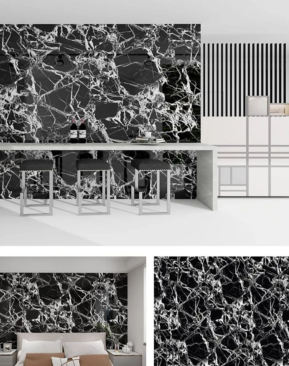 Wall Fashion Panneau PVC Adhésif Marbre Noir/Blanc