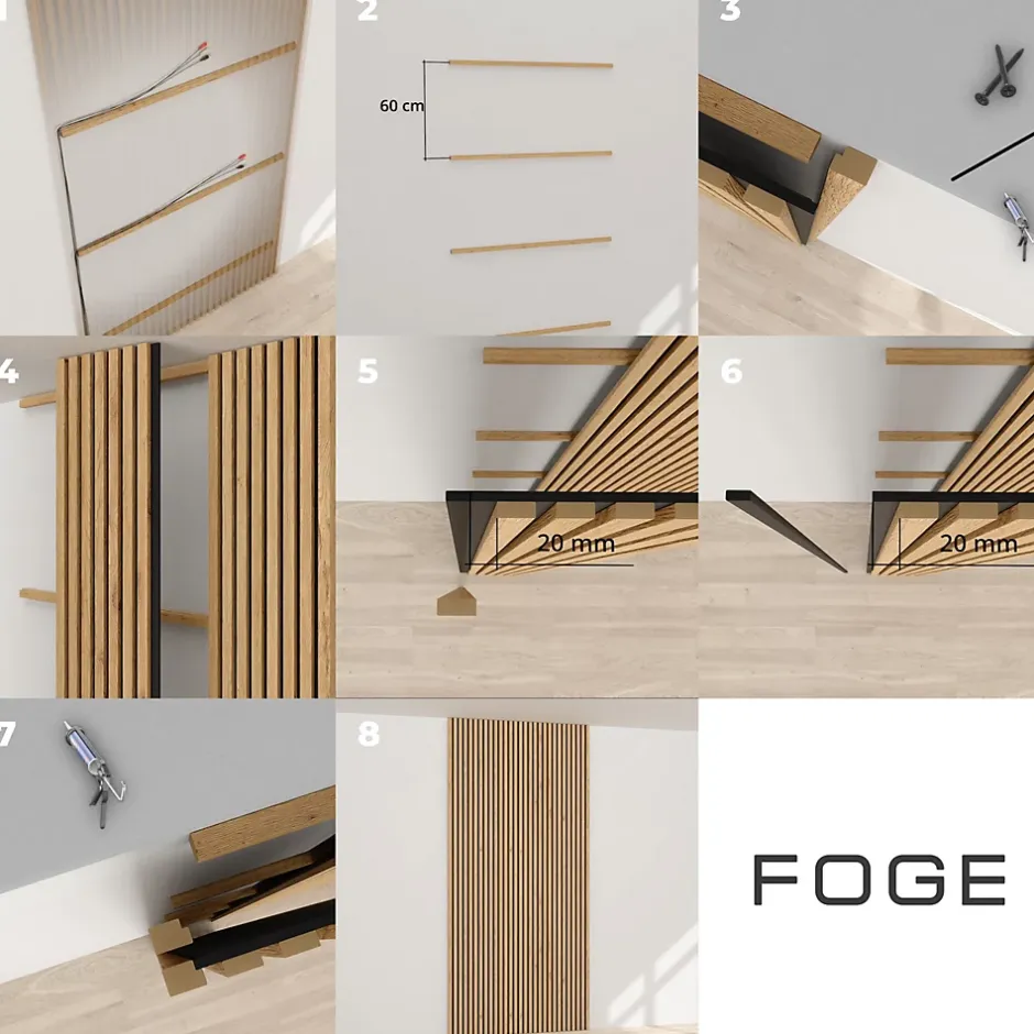 Panneau tasseau décoratif en MDF noir 60 x 280 cm- New