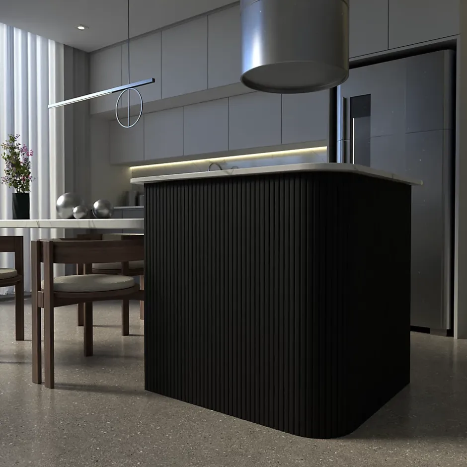 Panneau tasseau flexible Ella 275x60 cm – Lamelles MDF finition noire sur tissu-Radex Online