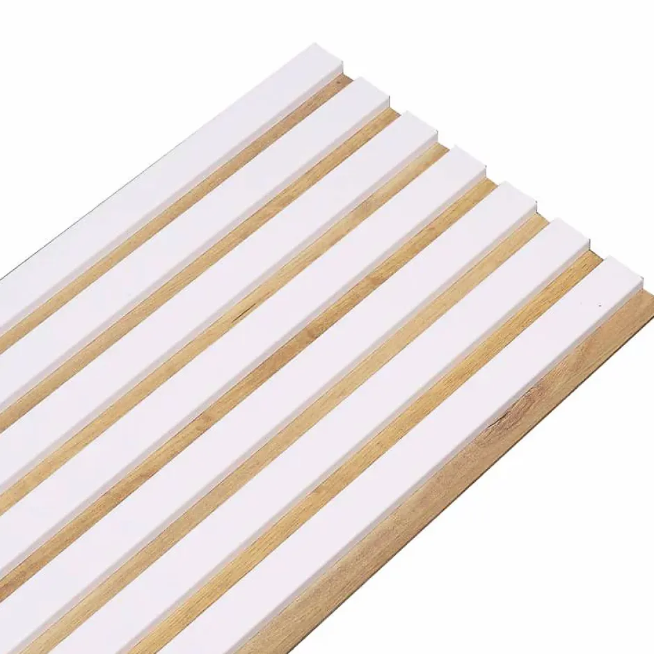 Panneau tasseaux bois 250 x 30 x 1,4 cm décor blanc / fond rigide chêne - 0,75m²-Decoon Outlet