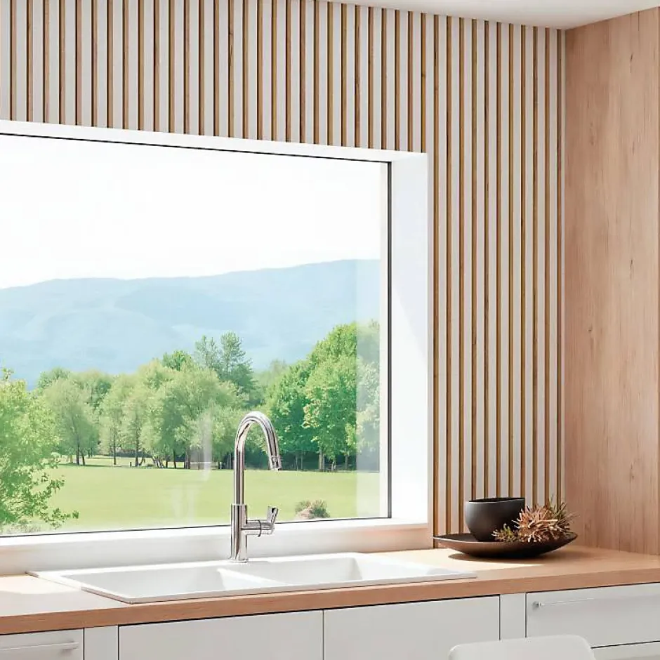 Panneau tasseaux bois 250 x 30 x 1,4 cm décor blanc / fond rigide chêne - 0,75m²-Decoon Outlet