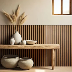 Panneau tasseaux bois 120 x 30 x 1cm - Lamelles chêne doré véritable fond noir - 0,36m²-Decoon Best