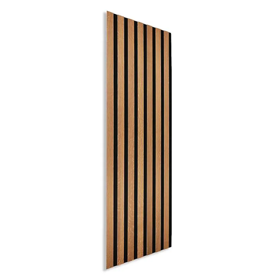 Panneau tasseaux bois 120 x 30 x 1cm - Lamelles chêne doré véritable fond noir - 0,36m²-Decoon Best
