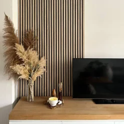 Panneau tasseaux bois 250 x 30 x 1,9 cm - décor chêne clair fond noir - 0,75m²-Decoon New