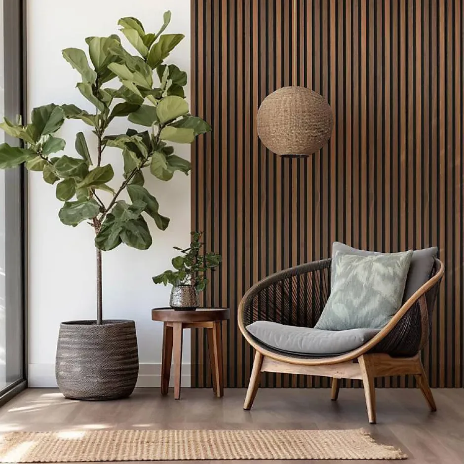 Panneau tasseaux bois 250 x 30 x 1cm - Lamelles chêne foncé véritable fond noir - 0,75m²-Decoon Sale