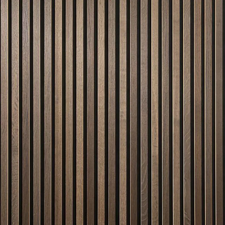 Panneau tasseaux bois 250 x 30 x 1cm - Lamelles chêne foncé véritable fond noir - 0,75m²-Decoon Sale