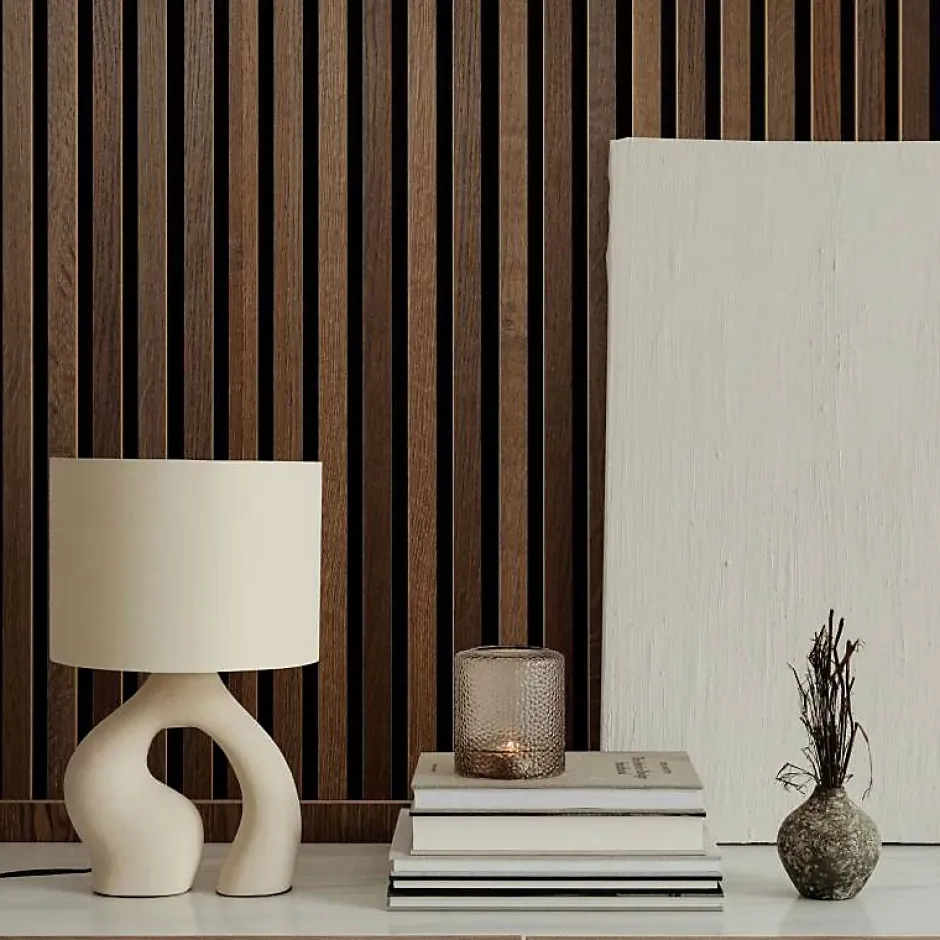 Panneau tasseaux bois 250 x 30 x 1cm - Lamelles chêne foncé véritable fond noir - 0,75m²-Decoon Sale