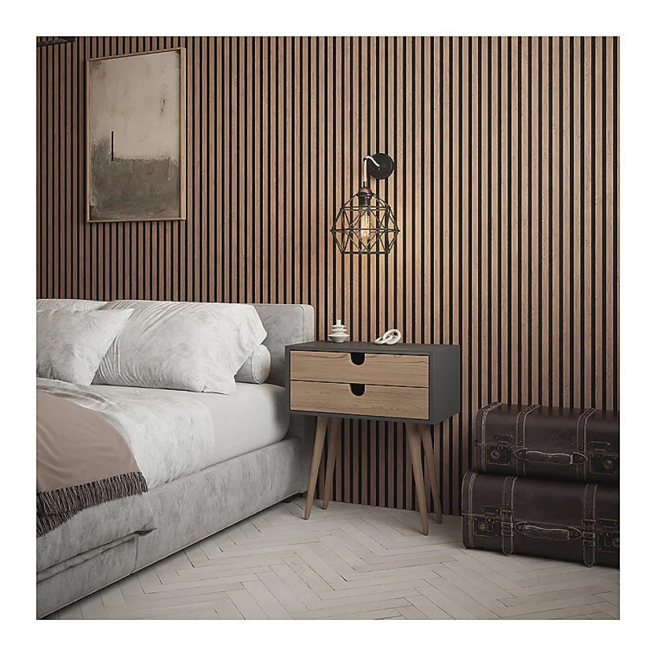 Panneaux Acoustiques Décoratifs en MDF Lot de 4, Noyer, 240x60cm-Kosmi New