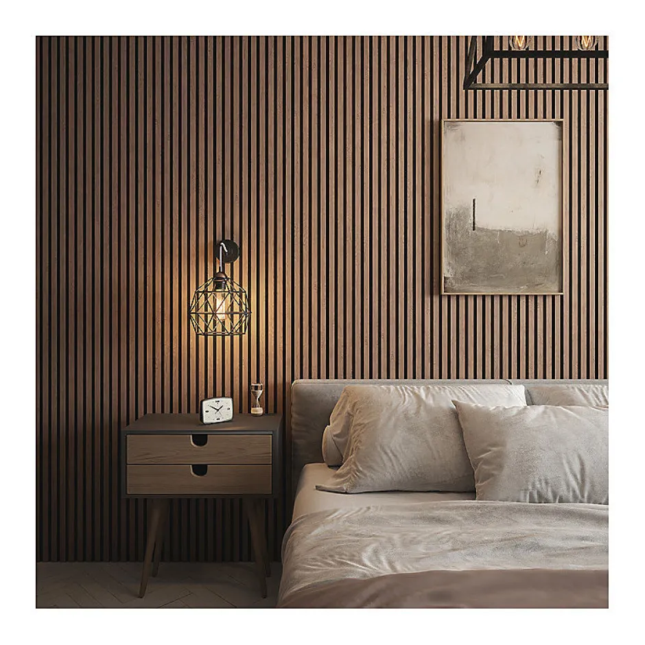 Panneaux Acoustiques Décoratifs en MDF Lot de 4, Noyer, 240x60cm-Kosmi New