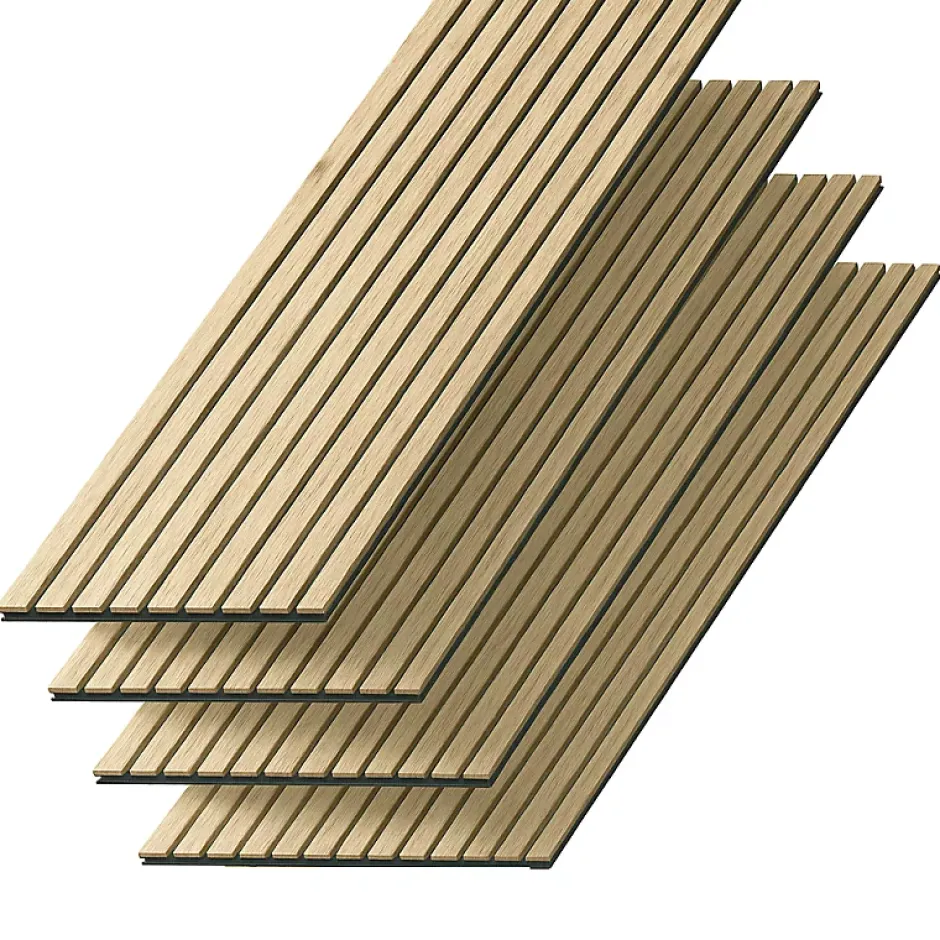Panneaux Acoustiques Décoratifs en MDF Lot de 4, Chêne Blanc, 240x60cm-Kosmi Online