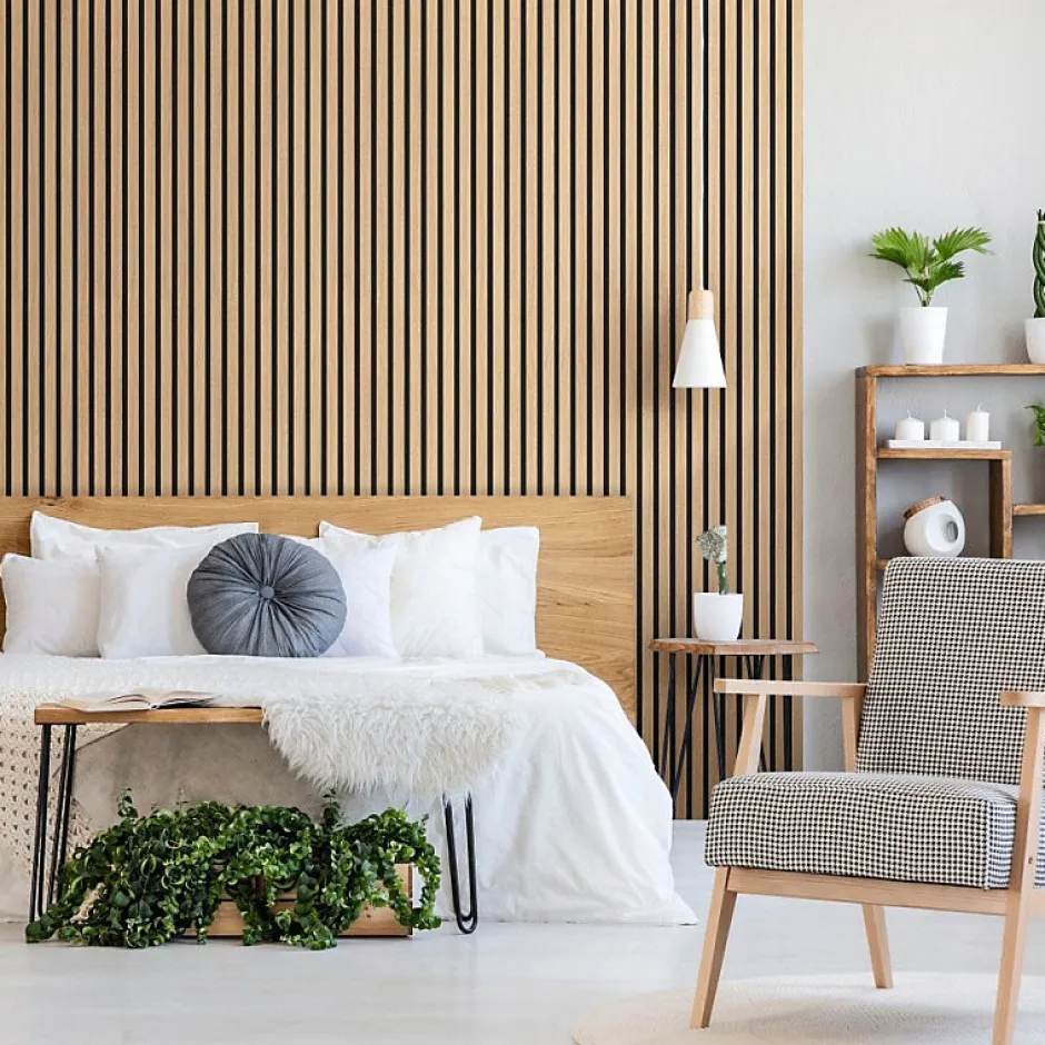 Panneaux Acoustiques Décoratifs en MDF Lot de 4, Chêne Blanc, 240x60cm-Kosmi Online