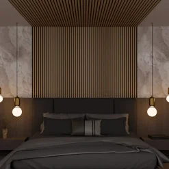 Ps Global Company Panneaux Acoustiques Décoratifs Chêne Feutrine Noir 240 x 60 x 2,1 cm Lot de 2