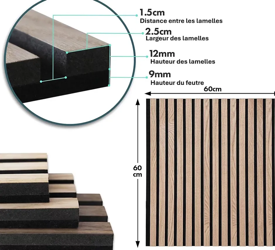 Floordirekt Panneaux acoustiques en aspect bois, 1 Pièce, 60 x 60 cm, Red Oak