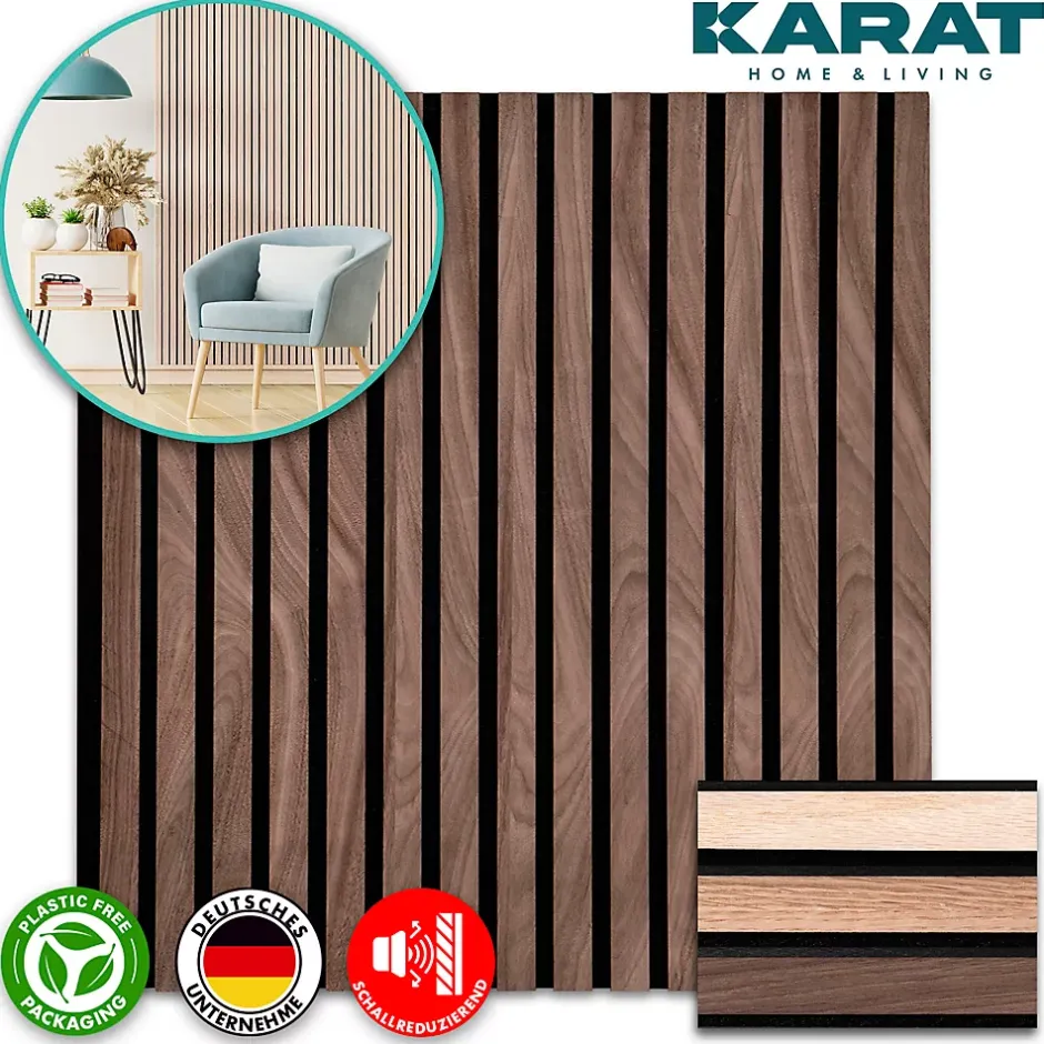 Floordirekt Panneaux acoustiques en aspect bois, 1 Pièce, 60 x 60 cm, Black Walnut