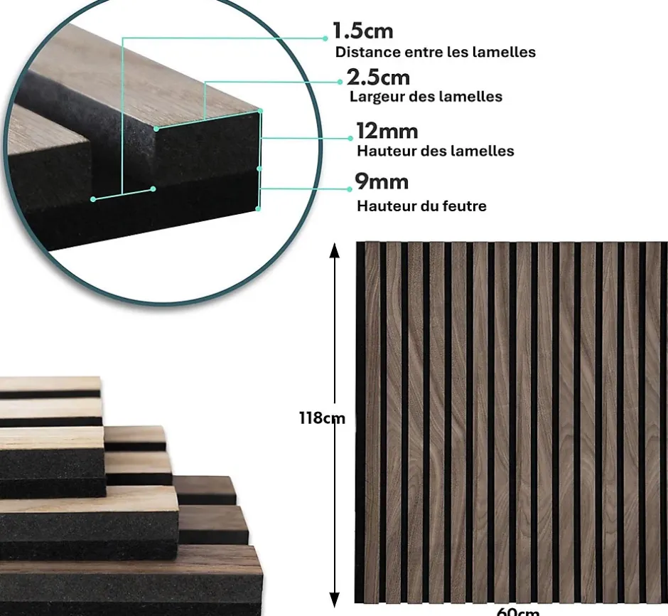 Floordirekt Panneaux acoustiques en aspect bois, 1 Pièce, 60 x 60 cm, Black Walnut