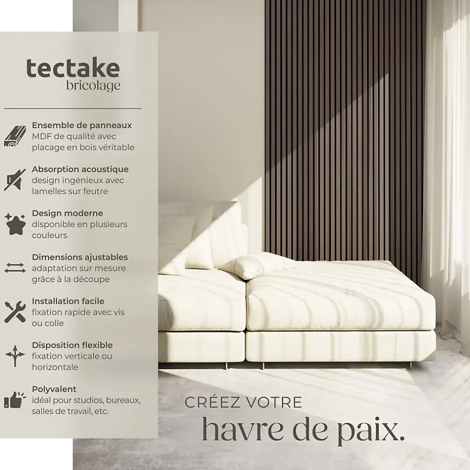 Tectake Panneaux acoustiques modernes aspect bois en MDF 120 x 60 x 2,1 cm